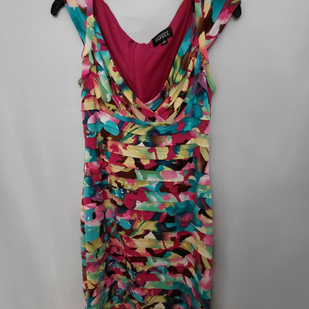 Adrianna Papell Multicolor Floral Abstract Sleeveless Dress - Pink, Teal, Yellow